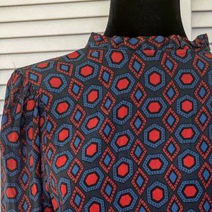 Zara Geometric Red and Blue Blouse